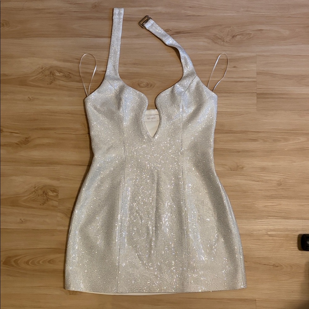 Meshki Silver Sequin Halter Mini Dress - Picture 2 of 4